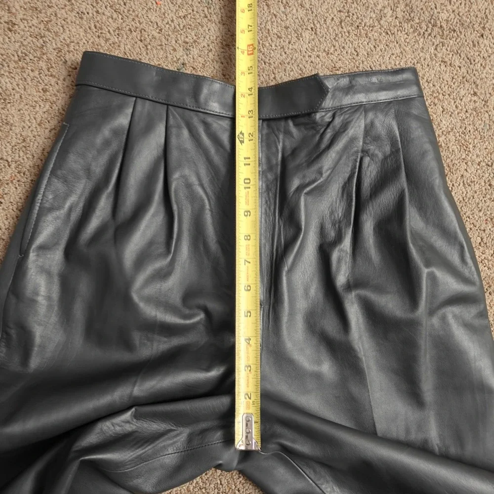 VTG West Bay Women Sz 14 Charcoal Gray Lamb Napa Leather‎ Pleated Trousers Pants